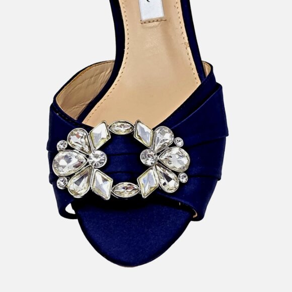 Nina Corrine D'Orsay Pump Navy Satin Peep Toe Jeweled Buckle Womens Size 6.5 M - Picture 11 of 12